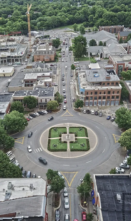 aerial view on wide circle road