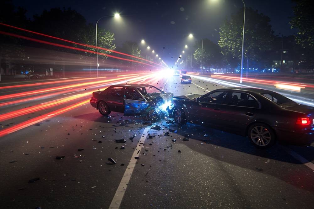 Damaged Black Car After a Severe Accident